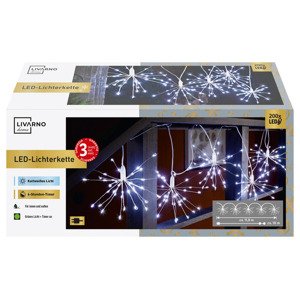 LIVARNO home Světelný LED řetěz, 200 LED (5x květ pampelišky se studeným bílým světlem)