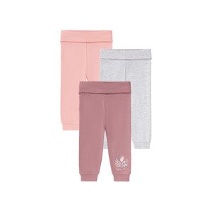 lupilu® Dívčí kalhoty "Jogger" BIO, 3 kusy (baby/infant, 74/80, světle růžová/šedá/růžová)