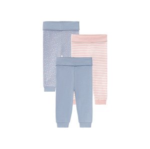 lupilu® Dívčí kalhoty "Jogger" BIO, 3 kusy (baby/infant, 50/56, vzor/modrá/růžová)