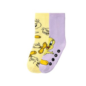 Dívčí ponožky, 2 páry (23/26, Kuře lila fialová / žlutá)