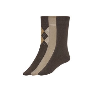 LIVERGY® Pánské ponožky s BIO bavlnou, 3 páry (43/46, kostka/hnědá/béžová)