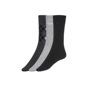 LIVERGY® Pánské ponožky s BIO bavlnou, 3 páry (39/42, kostka/černá/šedá)