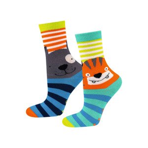 Soxo Dětské ponožky s protiskluzovými nopky, 2 páry (25/27, tygr/pes/krtek)