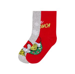 Dívčí ponožky Grinch, 2 páry (27/30, červená/šedá)