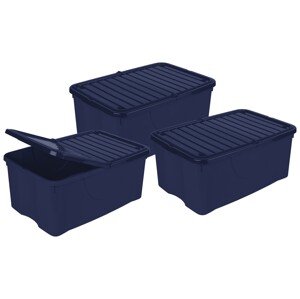 Livarno home Sada úložného boxu s víkem, 40 l, 3dílná, modrá