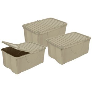 Livarno home Sada úložného boxu s víkem, 40 l, 3dílná, béžová