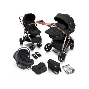 BabyGO Dětský kočárek Halime AIR Pram 3 v 1 (zlatá černá)