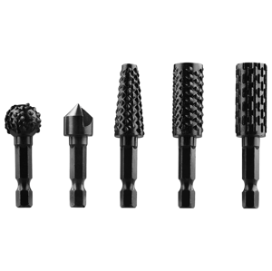 Parkside® Rotační rašple / Kartáč na strukturování dřeva / Sada rašplí a záhlubníků / Vrták na štípání dřeva (sada rašplí a záhlubníků, 5dílná)