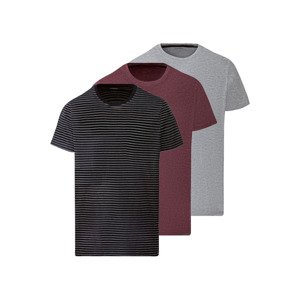 LIVERGY® Pánské triko, 3 kusy (adult#male#ne, M (48/50), šedá/červená/šedá pruhovaná)