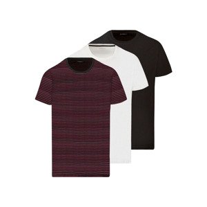 LIVERGY® Pánské triko, 3 kusy (S (44/46), bílá/černá/červená pruhovaná)