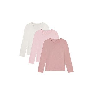 pepperts Dívčí triko s dlouhými rukávy, 3 kusy (122/128, bílá/světle růžová/růžová)