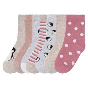 lupilu® Dívčí ponožky BIO, 7 párů (child 2 years onwards#female, 27/30, tučňák / šedá / světle růžová)