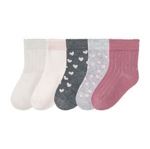 lupilu® Dětské ponožky s BIO bavlnou, 5 párů (19/22, puntíky/bílá/růžová/šedá)