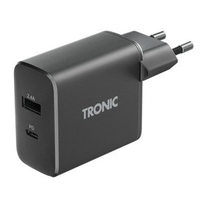 TRONIC Duální USB nabíječka, 30 W, USB-C PD, US (černá)