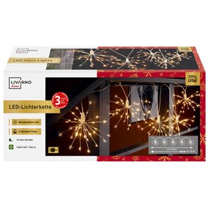 LIVARNO home Světelný LED řetěz, 200 LED (5x květ pampelišky, teplá bílá)