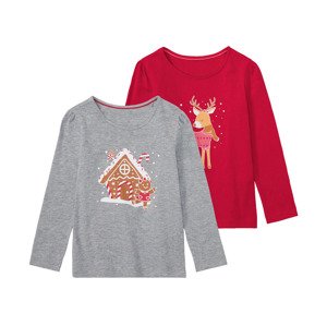 lupilu Dívčí vánoční triko s dlouhými rukávy, 2 (110/116, červená/šedá)